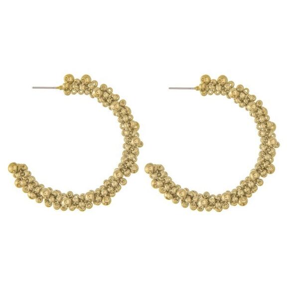 Bubble Beaded Open Hoop Earrings Worn Gold - Picture 1 of 1